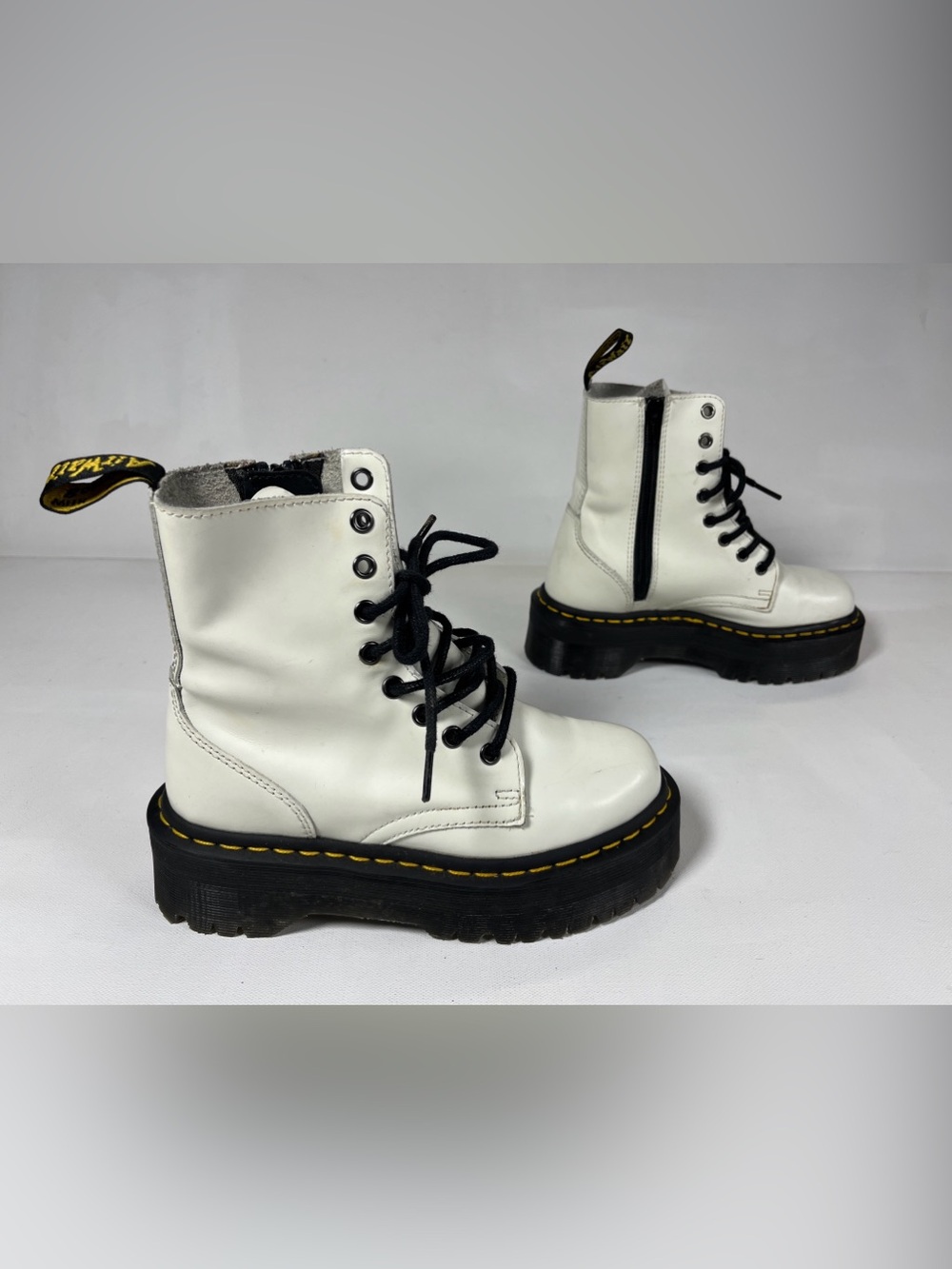 Dr. Martens Jadon Leather Platform Combat Boots White Lace Zip Women's Size 5